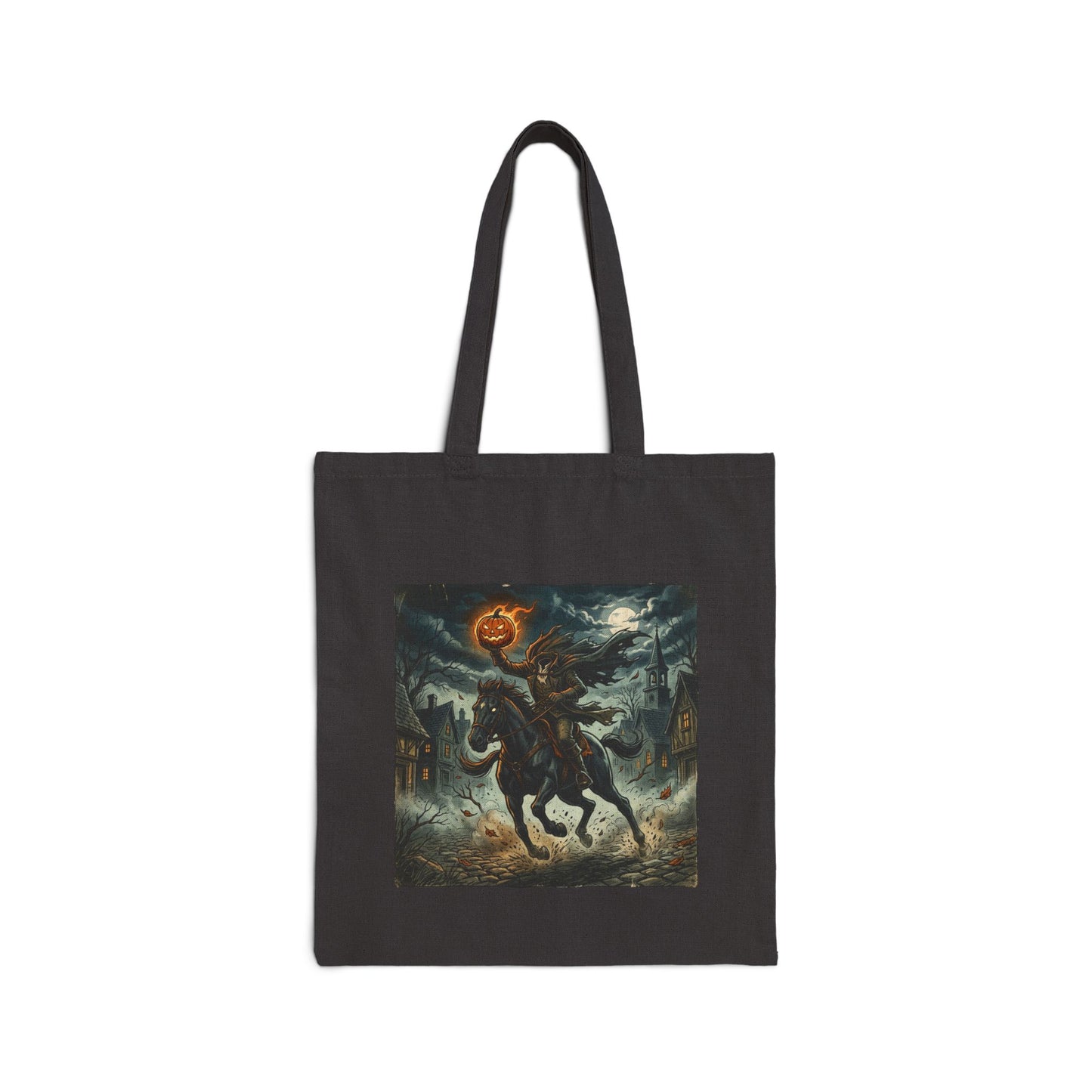 Headless Horseman Halloween Tote Bag - Pumpkin Jack-O'-Lantern Canvas Tote
