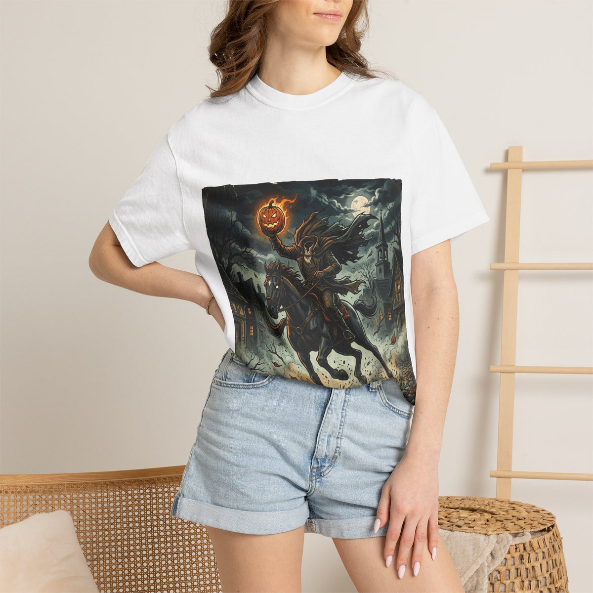 Headless Horseman Halloween T-Shirt — Pumpkin-Head Rider Graphic Tee