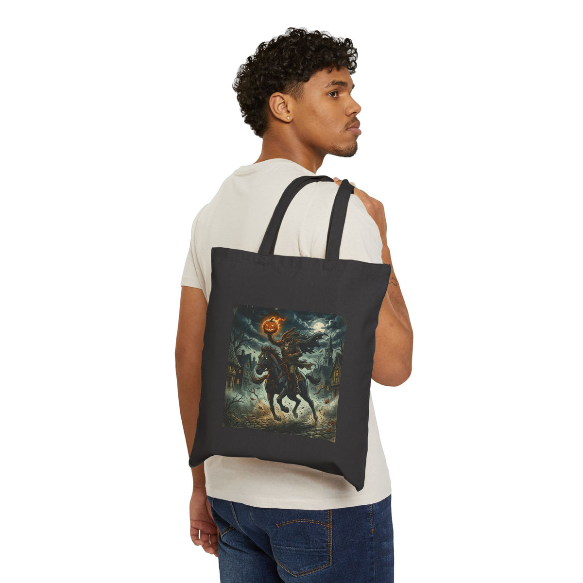 Headless Horseman Halloween Tote Bag - Pumpkin Jack-O'-Lantern Canvas Tote