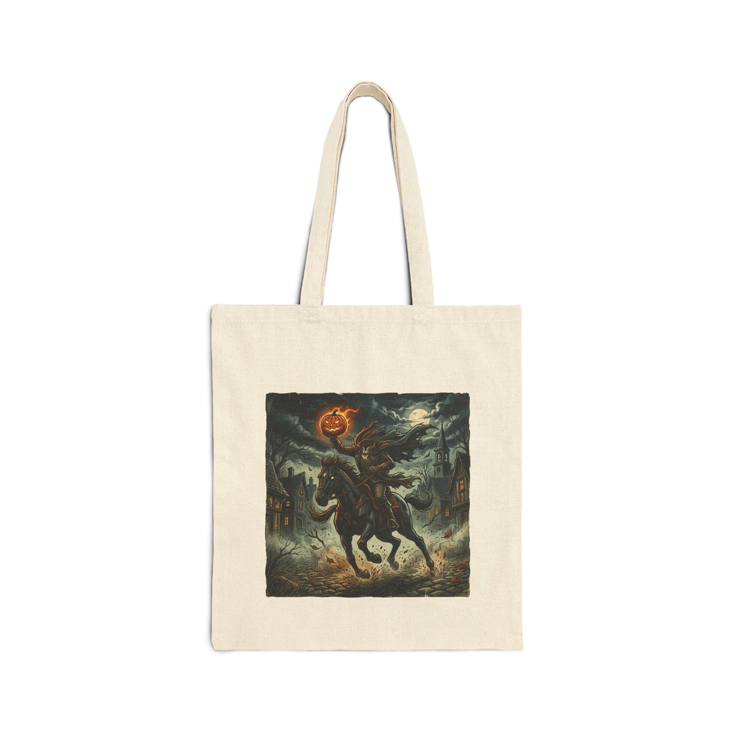 Headless Horseman Halloween Tote Bag - Pumpkin Jack-O'-Lantern Canvas Tote